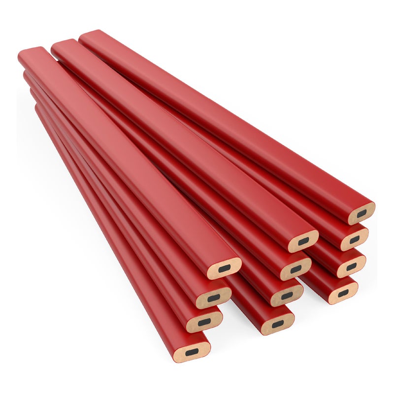 GRAPHITE Hard Lead Carpenter Pencils Bulk - (1) Pack of 12 Pieces Lumber Wooden Pencil #2 (HB) - Red - Image 1